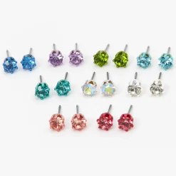 Claire's Clous D'oreilles-Clous d'oreilles variés strass arc-en-ciel pastel - Lot de 9