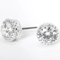 Claire's Clous D'oreilles-Clous d'oreilles vintage ronds 8 mm en zircon cubique couleur argentée