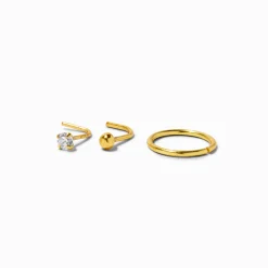 Claire's Bijoux De Piercing-Clous et anneaux pour piercing de nez 0,6 mm avec zircon cubique couleur argentée et couleur dorée - Lot de 3