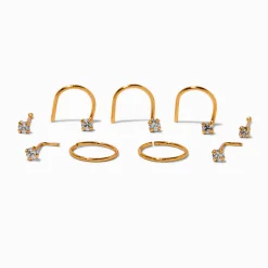 Claire's Bijoux De Piercing-Clous et anneaux pour piercing de nez 0,6 mm avec zircon cubique couleur argentée et couleur dorée - Lot de 9