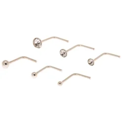 Claire's Bijoux Premium|Bijoux De Piercing-Clous pour piercing de nez avec boules et strass 0,6 mm de différentes tailles couleur argentée - Lot de 6