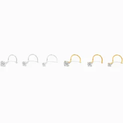 Claire's Clous D'oreilles|Bijoux Premium-Clous pour piercing de nez en zircon cubique d'imitation de différentes tailles 0,6 mm couleur argentée - Lot de 6