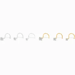Claire's Clous D'oreilles|Bijoux Premium-Clous pour piercing de nez en zircon cubique d'imitation de différentes tailles 0,6 mm couleur argentée - Lot de 6