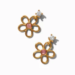 Claire's Pendantes|Bijoux Premium-C LUXE by Claire's Gold-tone Sterling Silver Cubic Zirconia Pink Flower Drop Earrings