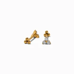 Claire's Clous D'oreilles|Bijoux Premium-C LUXE by Claire's Gold-tone Titanium Cubic Zirconia Triple Ball Stud Earrings