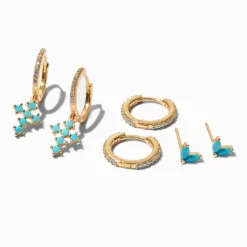 Claire's Bijoux Premium-C LUXE by Claire's 18k Gold Plated Turquoise Cross Earring Stackables Set - 3 Pack