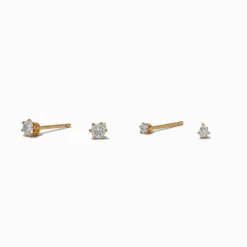Claire's Clous D'oreilles|Bijoux Premium-C LUXE by Claire's 18kt Gold Plated Cubic Zirconia 2mm & 3mm Stud Earrings - 2 Pack