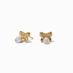 Claire's Clous D'oreilles|Bijoux Premium-C LUXE by Claire's 18kt Gold Plated Pearl Bow Stud Earrings