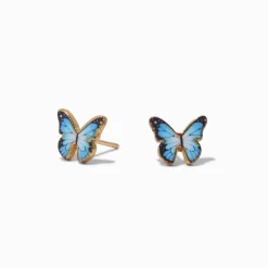 Claire's Clous D'oreilles|Bijoux Premium-C LUXE by Claire's 18kt Gold Plated Blue Monarch Butterfly Stud Earrings
