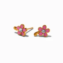 Claire's Clous D'oreilles|Bijoux Premium-C LUXE by Claire's 18kt Gold Plated Pink Flower Stud Earrings