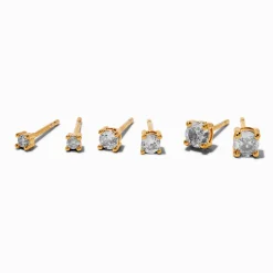 Claire's Clous D'oreilles|Bijoux Premium-C LUXE by Claire's 18kt Gold Plated Cubic Zirconia 2mm, 3mm, & 4mm Round Stud Earrings - 3 Pack