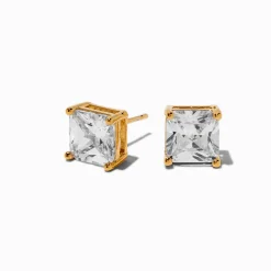 Claire's Clous D'oreilles|Bijoux Premium-C LUXE by Claire's 18kt Gold Plated Cubic Zirconia 8mm Square Stud Earrings