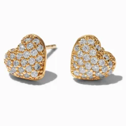 Claire's Clous D'oreilles|Bijoux Premium-C LUXE by Claire's 18kt Gold Plated Cubic Zirconia Puffy Heart Stud Earrings