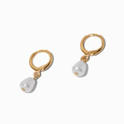 Claire's Pendantes|Bijoux Premium-C LUXE by Claire's 18kt Gold Plated 10mm Pearl Clicker Hoop Earrings