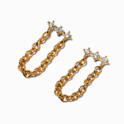 Claire's Pendantes|Bijoux Premium-C LUXE by Claire's 18kt Gold Plated Cubic Zirconia Mini Chain Drop Earrings