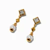 Claire's Pendantes|Bijoux Premium-C LUXE by Claire's 18kt Gold Plated Cubic Zirconia Square & Pearl Micro Drop Earrings