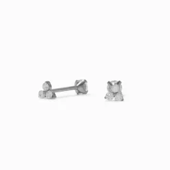 Claire's Clous D'oreilles|Bijoux Premium-C LUXE by Claire's Silver-tone Titanium Cubic Zirconia Tri-Stone Stud Earrings