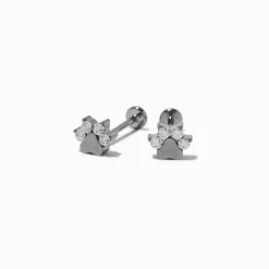 Claire's Clous D'oreilles|Bijoux Premium-C LUXE by Claire's Silver-tone Titanium Cubic Zirconia Paw Flat Back Stud Earrings