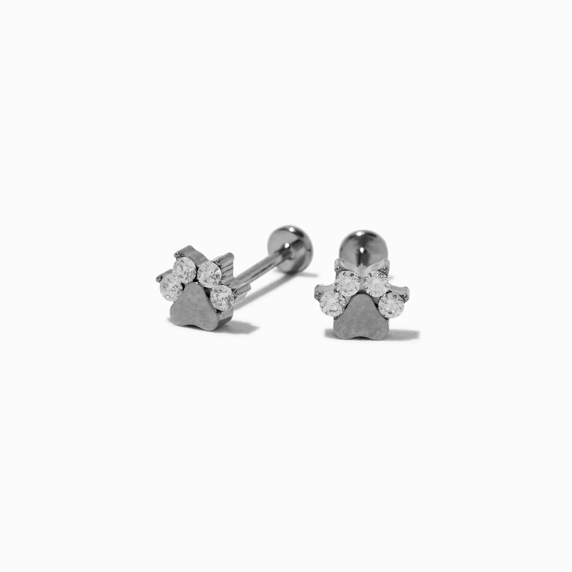Claire's Clous D'oreilles|Bijoux Premium-C LUXE by Claire's Silver-tone Titanium Cubic Zirconia Paw Flat Back Stud Earrings