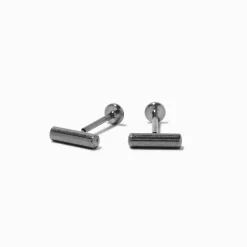 Claire's Clous D'oreilles|Bijoux Premium-C LUXE by Claire's Silver-tone Titanium Bar Flat Back Stud Earrings