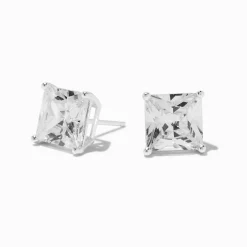 Claire's Clous D'oreilles|Bijoux Premium-C LUXE by Claire's Sterling Silver Cubic Zirconia 8mm Square Stud Earrings