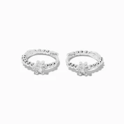 Claire's Anneaux|Bijoux Premium-C LUXE by Claire's Sterling Silver Crystal Bubble Clicker Hoop Earrings