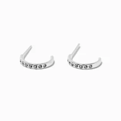 Claire's Anneaux|Bijoux Premium-C LUXE by Claire's Sterling Silver Crystal Half Hoop Earrings