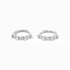 Claire's Anneaux|Bijoux Premium-C LUXE by Claire's Sterling Silver 10mm Crystal Baguette Embellished Huggie Hoop Earrings