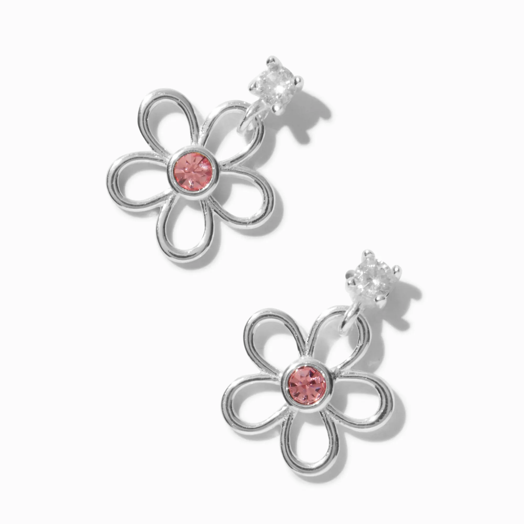 Claire's Pendantes|Bijoux Premium-C LUXE by Claire's Sterling Silver Cubic Zirconia Pink Flower Drop Earrings