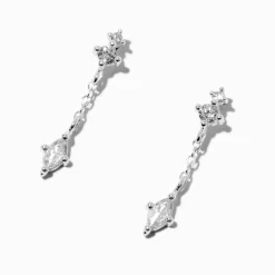 Claire's Pendantes|Bijoux Premium-C LUXE by Claire's Sterling Silver Cubic Zirconia Micro Marquise Linear Drop Earrings