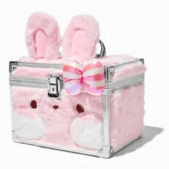 Claire's Porte-bijoux-Coffre à cadenas lapin en fausse fourrure rose