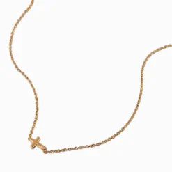 Claire's Colliers-Collier avec mini pendentif croix oblique couleur dorée