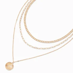 Claire's Colliers-Collier chaîne multi-rangs médaillon torsadé couleur dorée