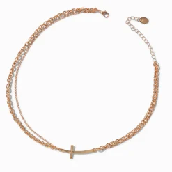 Claire's Colliers-Collier croix câbles torsadés couleur dorée