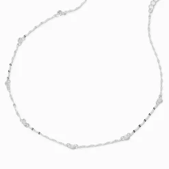 Claire's Colliers-Collier de chaîne couleur argentée avec perles d'imitation noires et en zircon cubique d'imitation