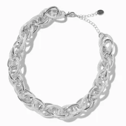 Claire's Colliers-Collier de chaîne à maillons méga texturés couleur argentée