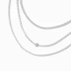 Claire's Clous D'oreilles|Colliers-Collier de chaîne multi-rangs laser en serti clos zircon cubique couleur argentée