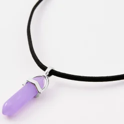Claire's Colliers-Collier en cordon noir à pendentif avec strass mystique phosphorescent violet