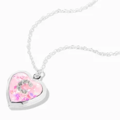 Claire's Colliers-Collier à médaillon cœur pailleté à initiale décorée rose (C)