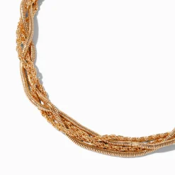 Claire's Colliers-Collier multi-rangs avec chaîne tressée couleur dorée