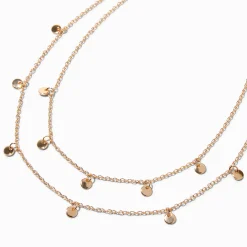 Claire's Colliers-Collier multi-rangs à breloques disque couleur dorée