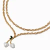 Claire's Colliers-Collier multi-rangs chaîne cerise perle d'imitation couleur dorée
