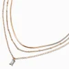 Claire's Colliers-Collier multi-rangs couleur dorée à pendentif de strass en forme de baguette