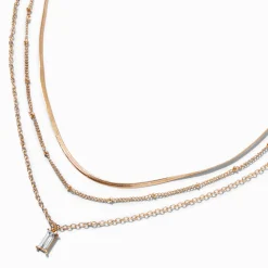 Claire's Colliers-Collier multi-rangs couleur dorée à pendentif de strass en forme de baguette