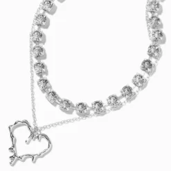 Claire's Colliers-Collier multi-rangs de caractère cœur dégoulinant couleur argentée