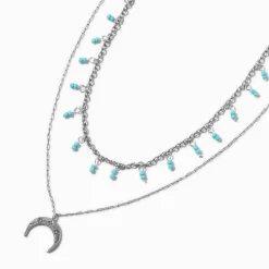 Claire's Colliers-Collier multi-rangs lune turquoise couleur argentée