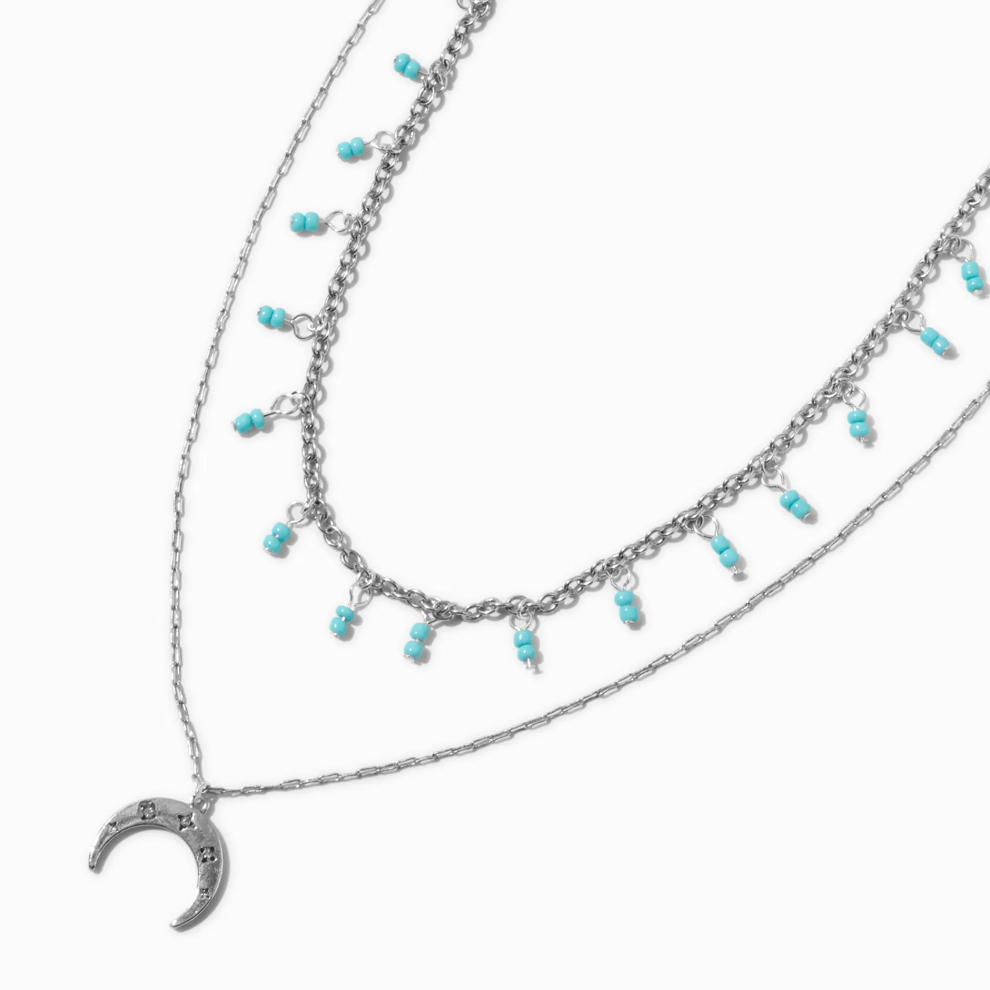 Claire's Colliers-Collier multi-rangs lune turquoise couleur argentée