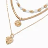 Claire's Colliers-Collier multi-rangs pendentif texturé perle d'imitation couleur dorée
