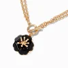Claire's Colliers-Collier multi-rangs à pendentif fleur et barre en T couleur dorée