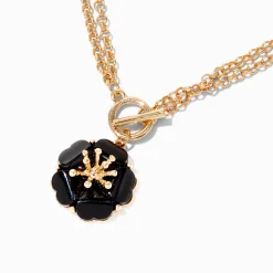 Claire's Colliers-Collier multi-rangs à pendentif fleur et barre en T couleur dorée